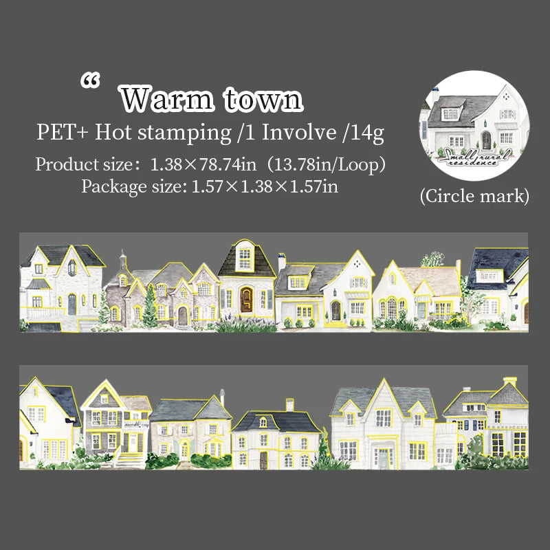 JIANQI 40mm*2m PET Tapes Rural houses DIY Scrapbooking Decor Photo Album Collage Junk Journal Materials Aesthetics Stickers
