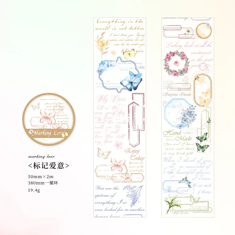 JIANQI 50mm*2m Scrapbook Decor Adhesive Tape Heartbeat Flower Shop Tapes Masking Tapes stickers Aesthetic Stationery Supplies
