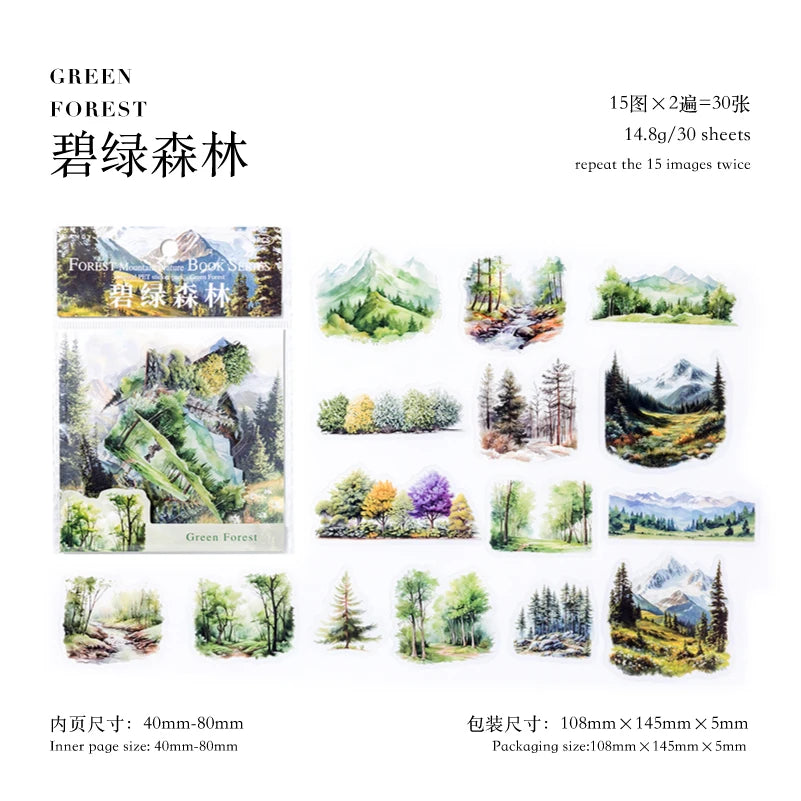 JIANQI 30 pcs/lot Beautiful scenery PET waterproof sticker Pack Retro Art decorative hand tent collage Scrapbooking supplies