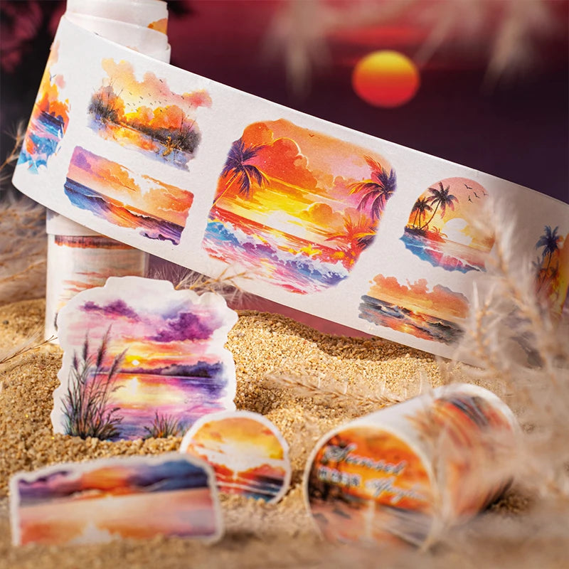 JIANQI 65mm*2m Sunset Landscape Tapes DIY Scrapbooking Decor Photo Album Collage Journalling Materials Aesthetics Stickers