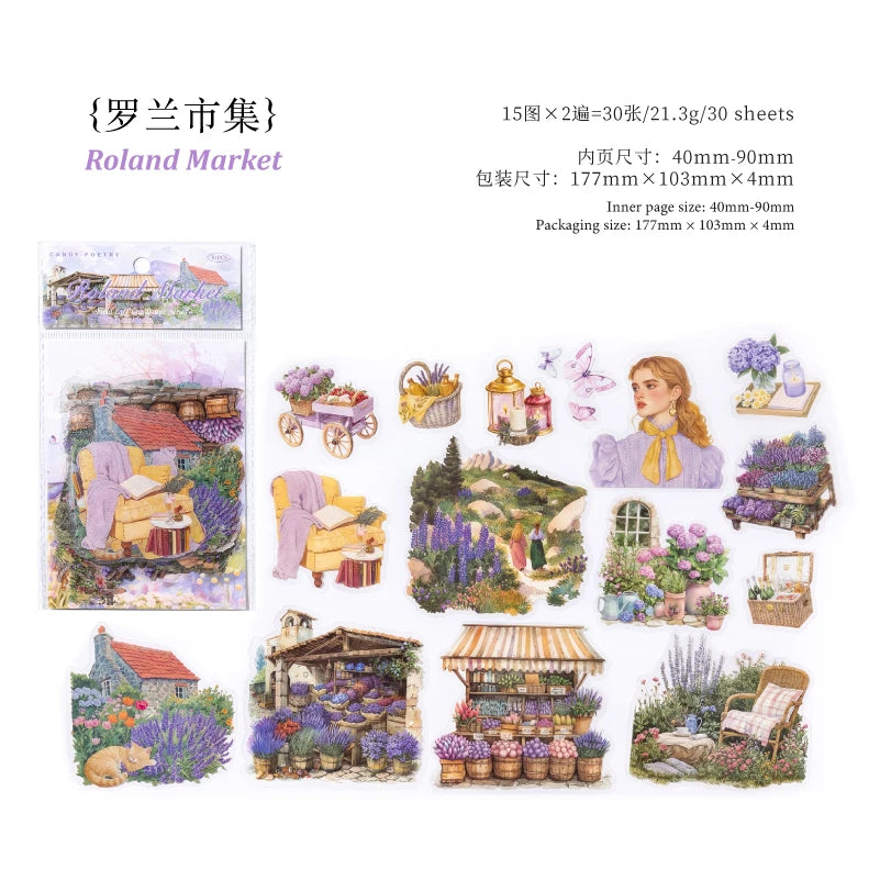 JIANQI 30 pcs INS Field life landscape Stickers Diy Diary Scrapbooking Stickers Festival Birthday Party Gift Decorations Labels