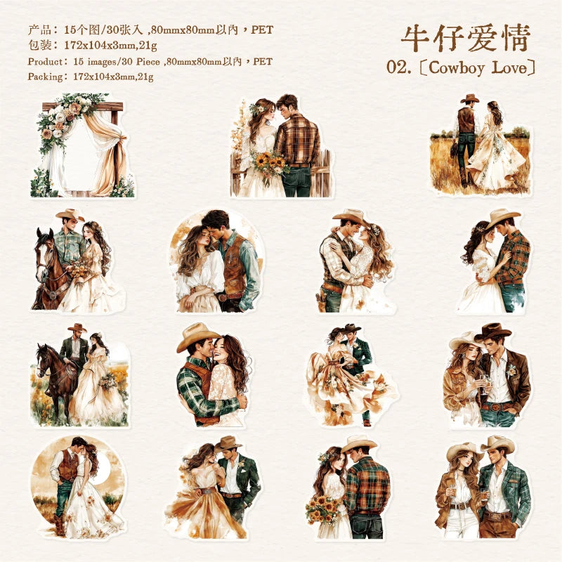 JIANQI 30 pcs PET Large size Stickers Lover Love Decorative handmade Scrapbooking Material Diary Album Craft Supplies