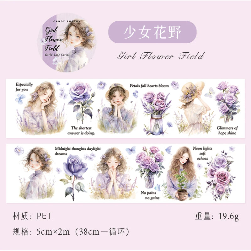 JIANQI 5cm*2m Girl's Daily Life Tapes Decor Junk Journal DIY Scrapbooking School Supplies Collage Stationery Tapes