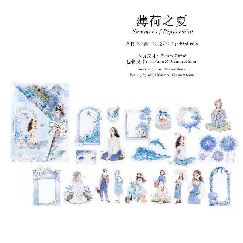 JIANQI 40pcs Four Seasons Girls Stickers Aesthetic Landscape Decor Scrapbook Diary Album Collage material junk journal supplies