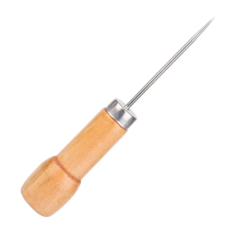 1Pc Complete Awl Set Small Size Wooden Handle Metal Tip Leather Stitching Awls for Home Sewing Leather Making and Hole Punching