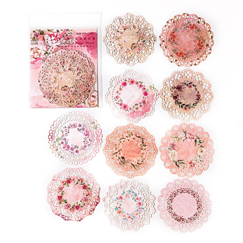 10 pcs INS Scrapbooking paper Wreath Lace Decoration paper Hollow Card Collage Material junk journal DIY hand made Craft paper
