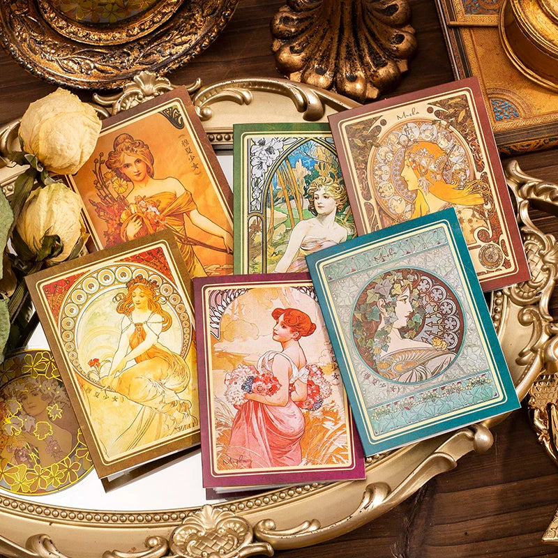 10 pcs Mucha theme Stickers pack Diy Decorative Scrapbooking Diary Album Stationery Collage material junk journal supplies