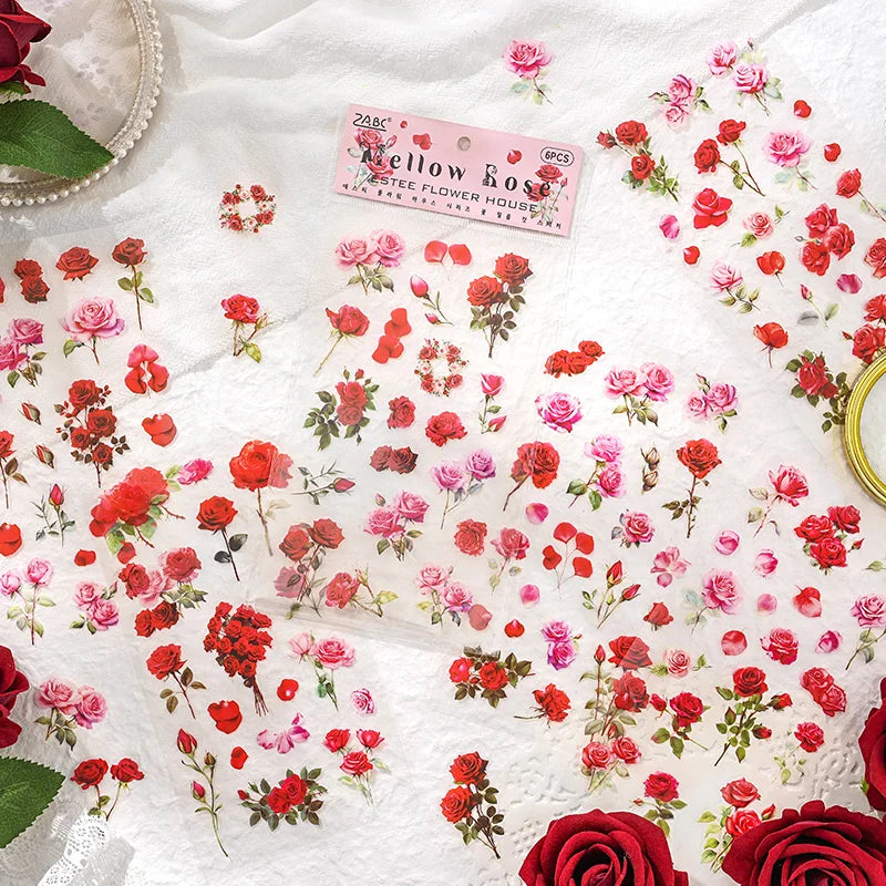 JIANQI 6pcs/pack Plant Flower Stickers PET Material DIY Scrapbooking Collage Junk Journal Planner Deco Stationery Sticker