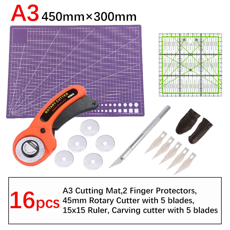 16Pcs Rotary Cutter Kit Carving Knife with 5pcs Blades Leather Craft Cutting Tool Set for PVC Cutting Mat Acrylic Ruler
