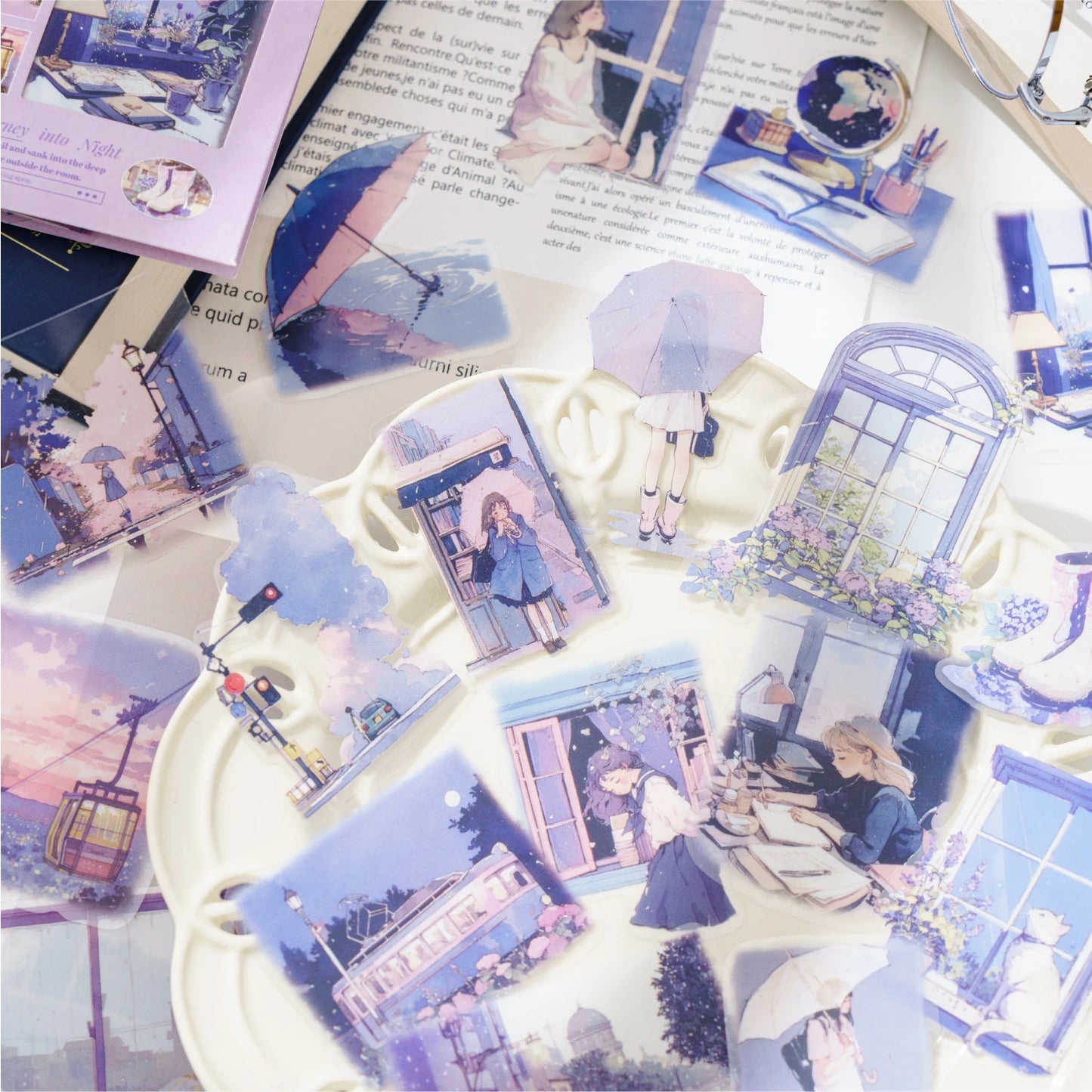 JIANQI 40 Pcs Four Seasons Scenery Stickers PET Transparent Decorative Collage Junk Journal DIY Scrapbooking Supplies