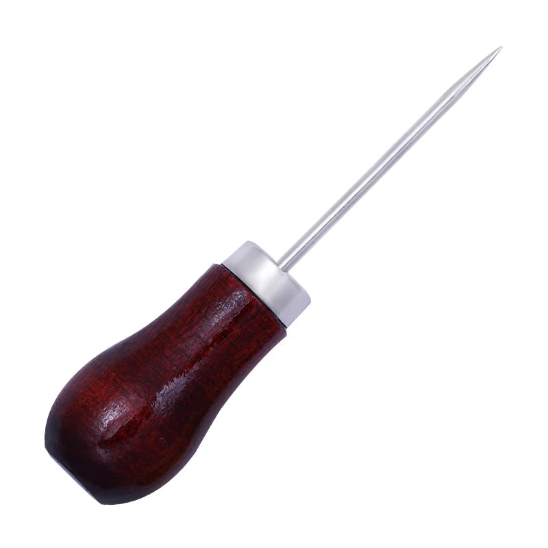 1Pc Complete Awl Set Small Size Wooden Handle Metal Tip Leather Stitching Awls for Home Sewing Leather Making and Hole Punching