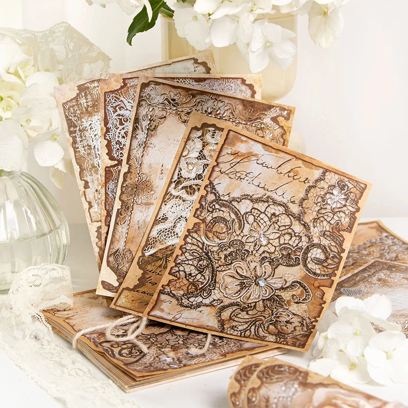30pcs Vintage Art paper Materials Lace paper Scrapbook Materials DIY Photo Album Collage Journal Creative Stationery paper