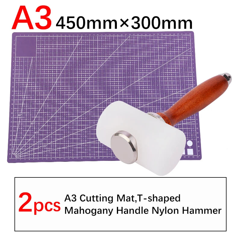 A5/A4/A3 PVC Leather Craft Tool Cutting Mat DIY Double-Sided Self-Healing Mat Bottom Plate Cutting Tool Set with Hammer