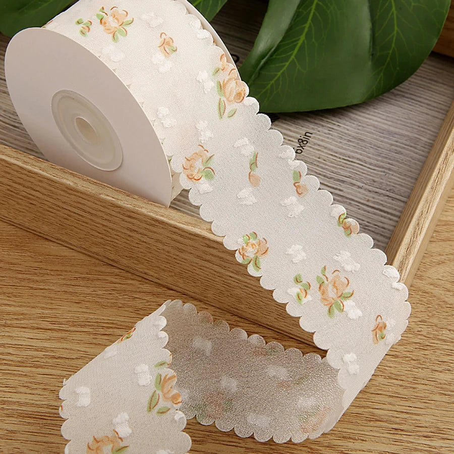 2Yards/Lot Chiffon Velvet Polka Dot Flower Ribbon Lace Fabric for DIY Clothing Decoration Wedding Party Decor 3.8cm Width