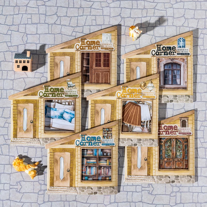 30pcs Doors, windows, and furniture Stickers Scrapbooking Materials DIY Junk Journal Collage Collage language Decor Stickers