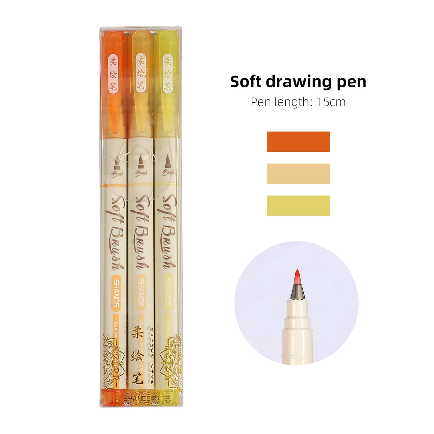 JIANWU 3 Pcs/set Simple Soft Tip Single Head/double Head Soft Painting Pen Set Creative DIY Journal Student Supplies Stationery