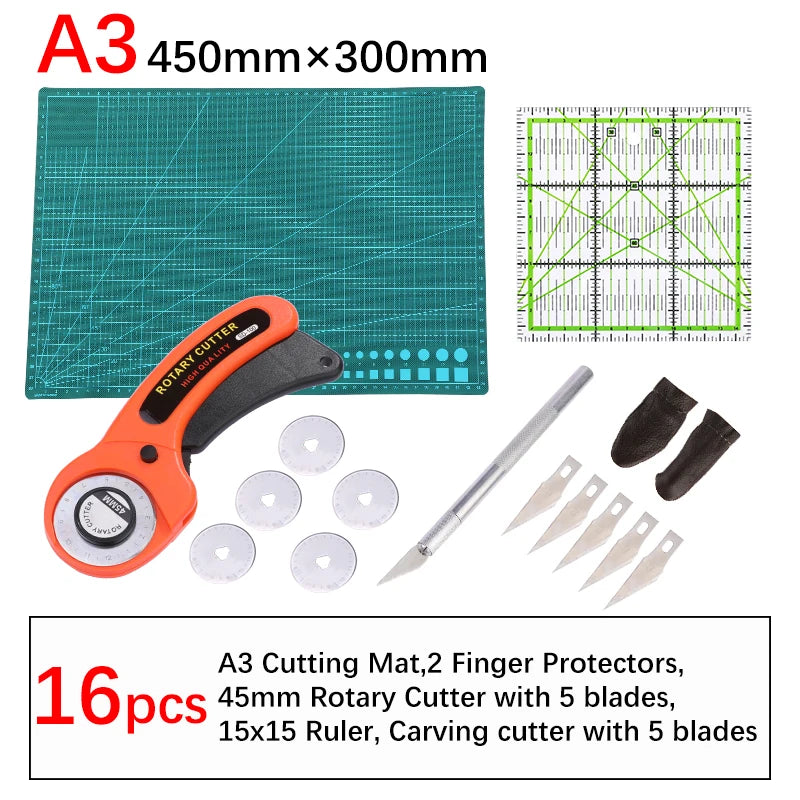 16Pcs Rotary Cutter Kit Carving Knife with 5pcs Blades Leather Craft Cutting Tool Set for PVC Cutting Mat Acrylic Ruler