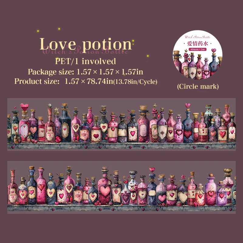 40mm*2m PET Tape Witch's Potion Bottle Stickers DIY Scrapbooking Hand Account Adhesive hand made Diy Junk Journal Craft Supplies