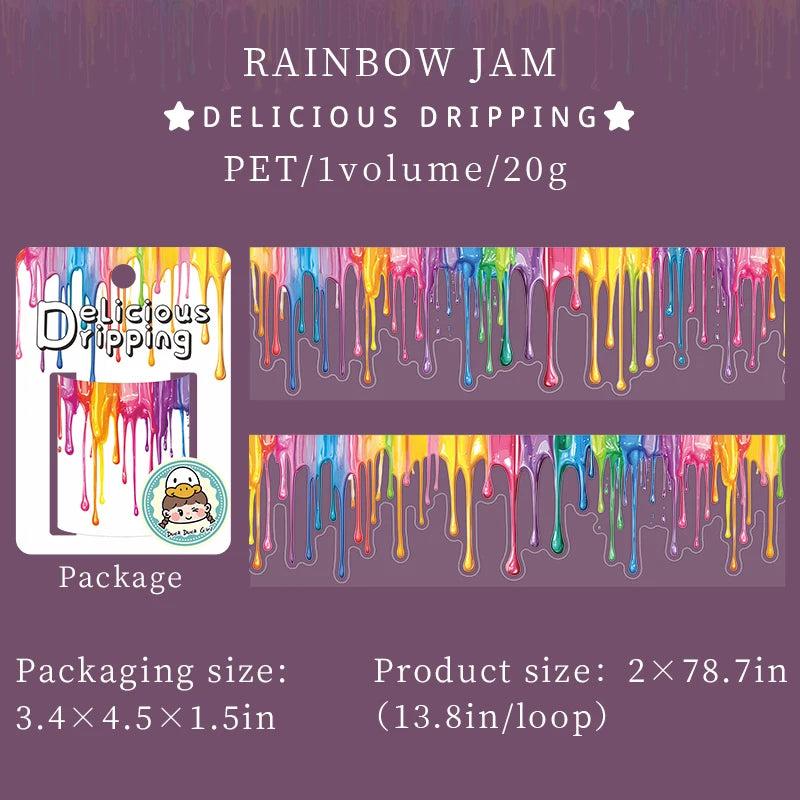 JIANQI 50mm*2m PET Delicious Dripping Tapes DIY Scrapbooking Decor Photo Album Collage Journalling Materials Aesthetics Stickers