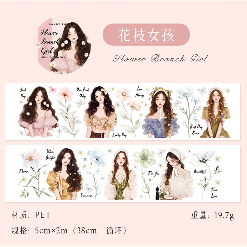 JIANQI 5cm*2m Girl's Daily Life Tapes Decor Junk Journal DIY Scrapbooking School Supplies Collage Stationery Tapes