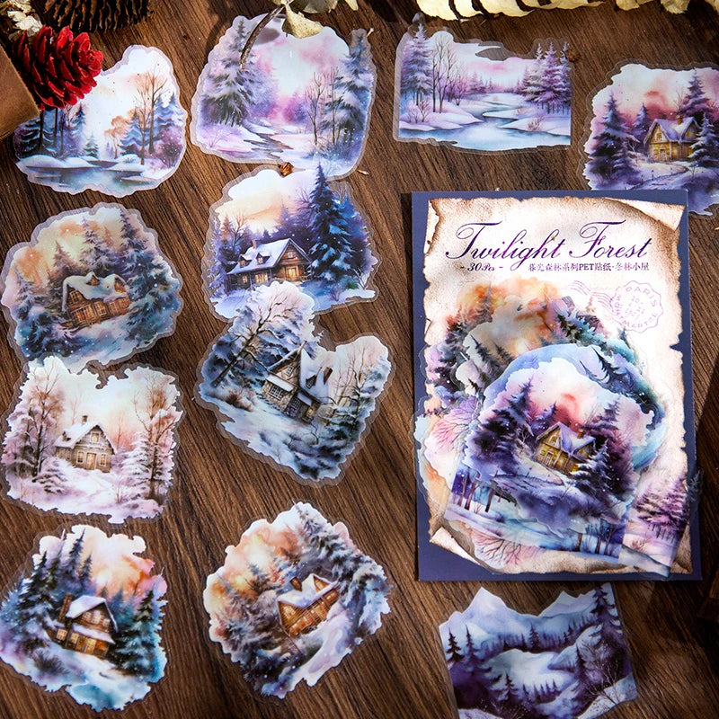 JIANQI 30sheets Ins Landscape Material Stickers Scrapbooking Junk Journal Creative Stationery DIY Deco Stickers School Supplies