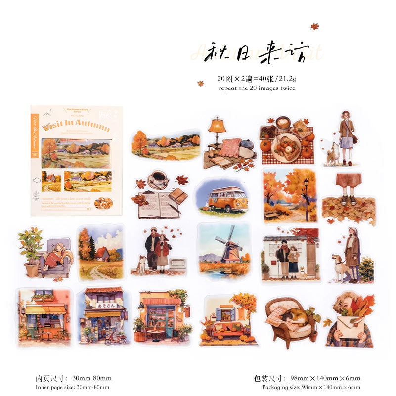 JIANQI 40 Pcs Four Seasons Scenery Stickers PET Transparent Decorative Collage Junk Journal DIY Scrapbooking Supplies