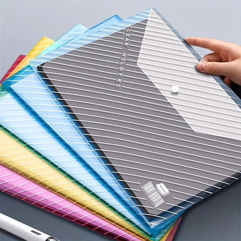 5/20pcs, A4 File Bag, Clear Plastic, Large Capacity And Snapshot Button, Perfect For School Office And Home