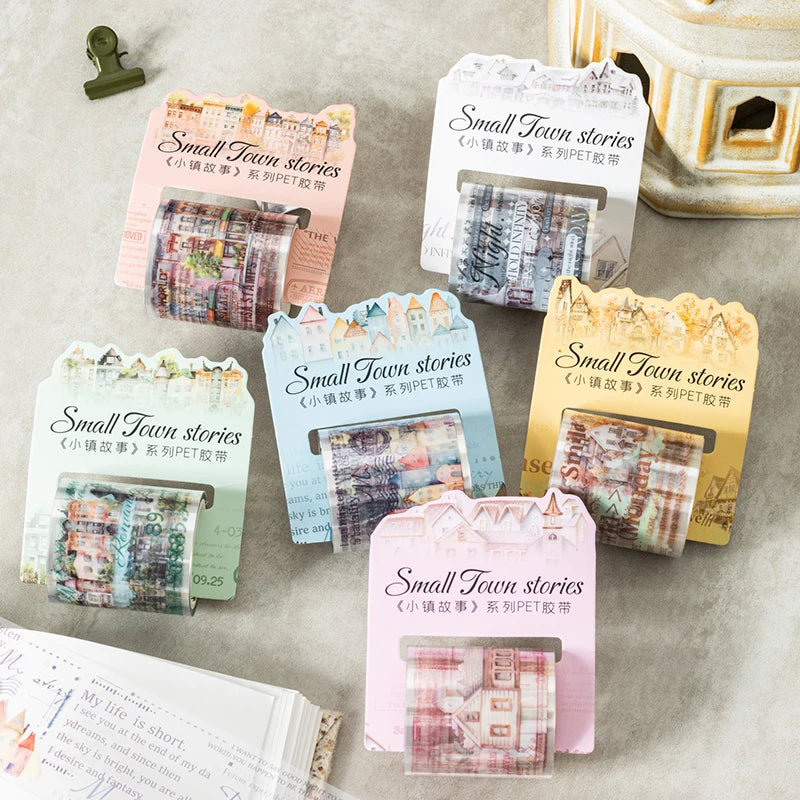 JIANQI45mm*2m Small Town Story Kawayi tape Stickers Cute Korean Sticker DIY Decoration Scrapbook Accessories Stationery Sticker