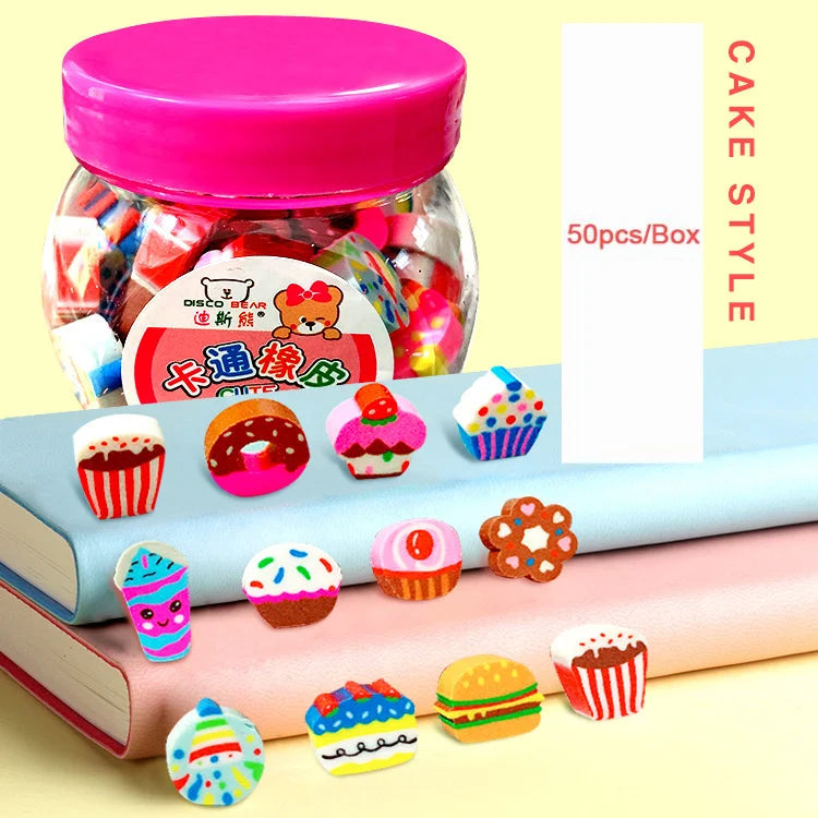 50pcs Cute Rubber Eraser Creative Animal Fruit Pencil Erasers Mini Kawaii Kids Writing Student Stationery Correction Supplies