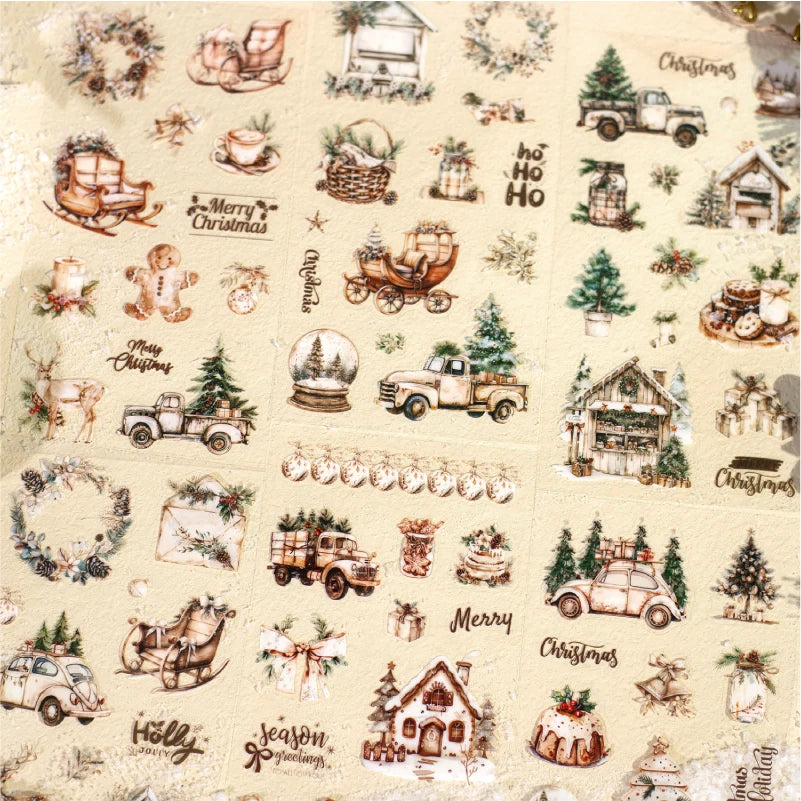JIANQI 6pcs/pack Christmas Forest Landscape Stickers PET Materials Collage Stationery Decor Diary DIY Scrapbooking supplies