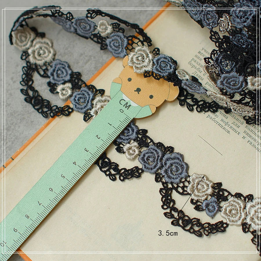 1Yard Pink Blue Lace Trim Craft Flower Lace Fabric Venise Floral Embroidered Applique Decorated Ribbon