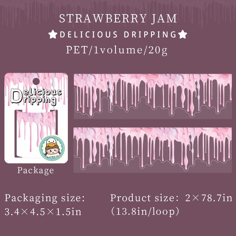JIANQI 50mm*2m PET Delicious Dripping Tapes DIY Scrapbooking Decor Photo Album Collage Journalling Materials Aesthetics Stickers