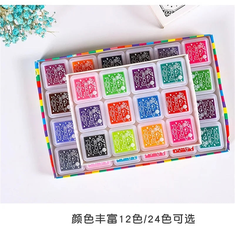 3cm*3cm 12/24Colourful Pads Multi-colored Stamp Pads Creative Rainbow Inkpad Rubber Stamp Oil for DIY Craft Scrapbooking Ink Pad