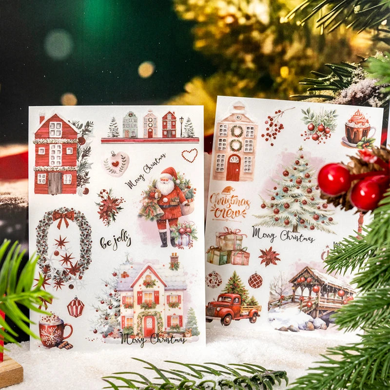 JIANQI 2pcs/pack pvc Stickers Christmas Party Creative Waterproof Adhesive DIY Hand Made Collage Junk Journal Scrapbook Supplies