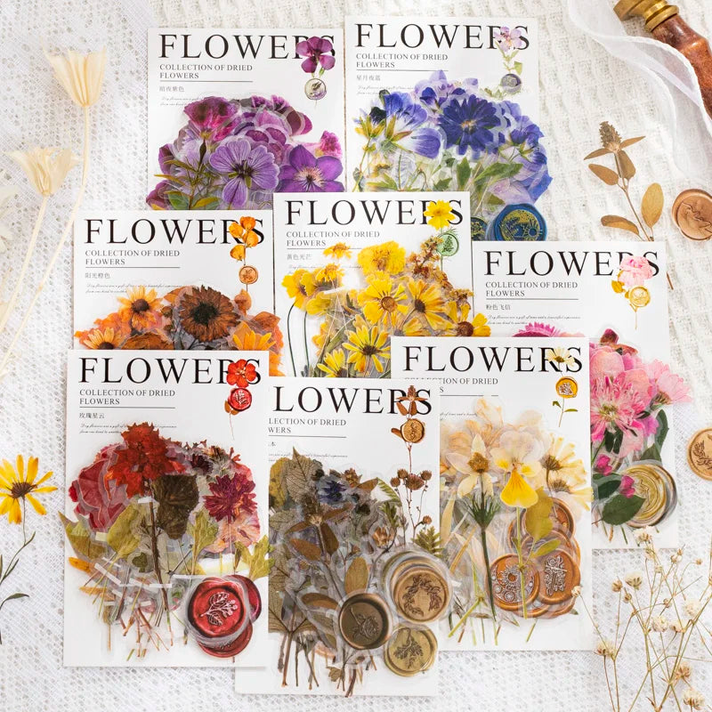 JIANQI 40pcs/pack Floral Stickers Kit Transparent PET Scrapbooking Materials DIY Junk Journal Aesthetics Sticker Stationary
