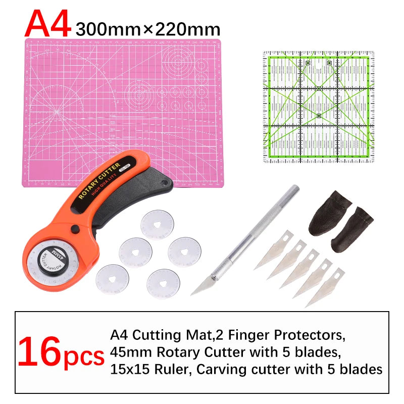 16Pcs Rotary Cutter Kit Carving Knife with 5pcs Blades Leather Craft Cutting Tool Set for PVC Cutting Mat Acrylic Ruler