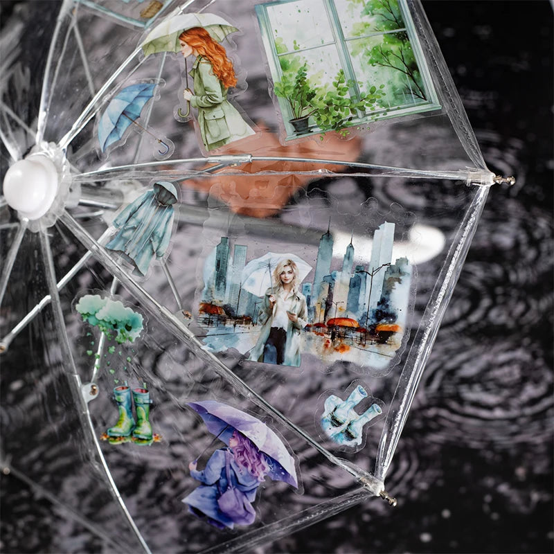 JIANQI 60mm*2m Transparent PET Rainy days Tapes DIY Scrapbook Decor Photo Album Collage Journalling Materials Aesthetics Sticker