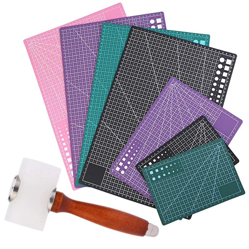 A5/A4/A3 PVC Leather Craft Tool Cutting Mat DIY Double-Sided Self-Healing Mat Bottom Plate Cutting Tool Set with Hammer