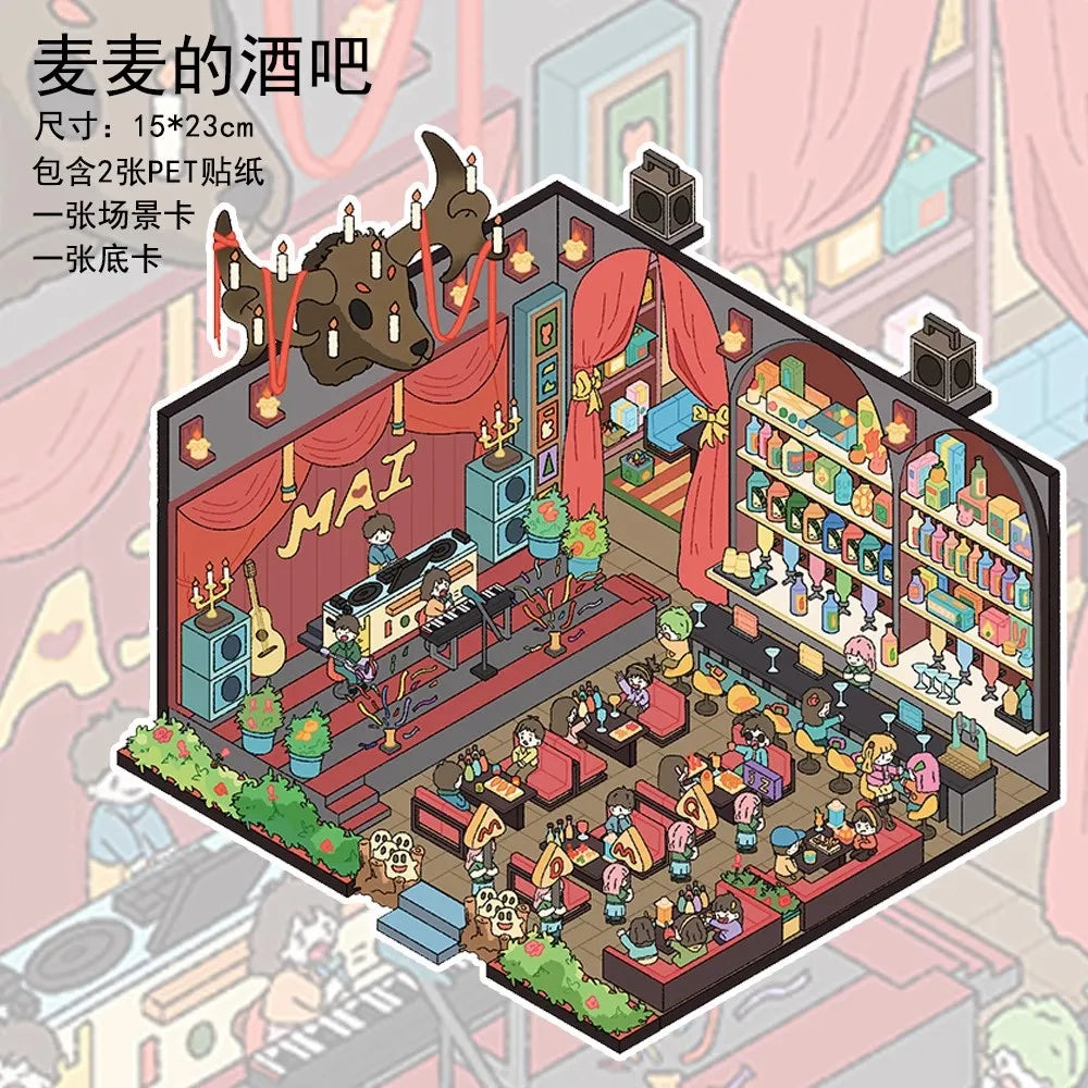Cartoon Multi Scene Sticker Collection DIY Sticker Pocket Cabin Scene Stacking Pasting Christmas Birthday Gift for Kid Child