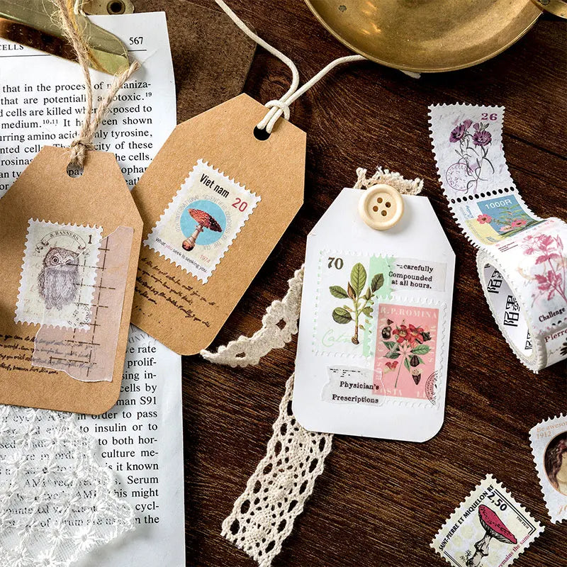 JIANQI Vintage Stamp Plant Washi Tape Stick Labels Paper Stickers Masking tape DIY Scrapbooking Material Craft Supplies