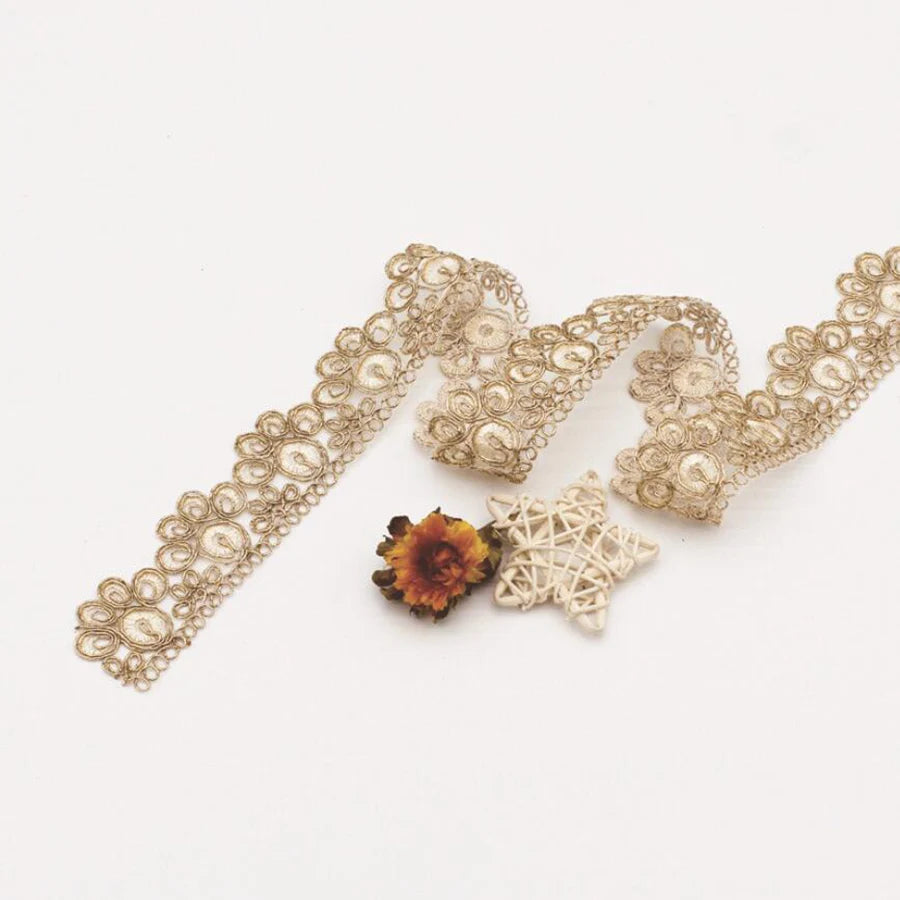 1 Yard Gold Thread Flower Embroidery Lace Accessories Fabric DIY Clothing Clothing Accessories Barcode Ribbon 4CM