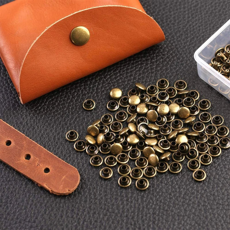 100Set/Box Leather Rivet Studs Double Cap Metal Rivets with Plastic Box Finger Cot for Leather Crafts Repairs Decoration
