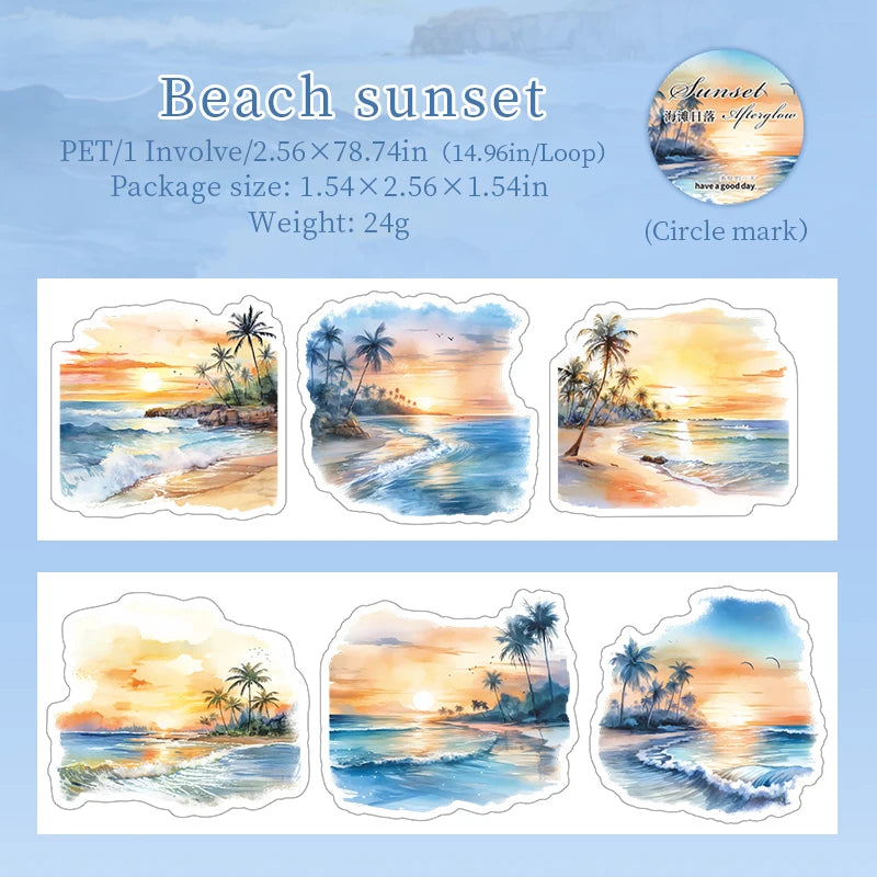 JIANQI 65mm*2m Sunset Landscape Tapes DIY Scrapbooking Decor Photo Album Collage Journalling Materials Aesthetics Stickers