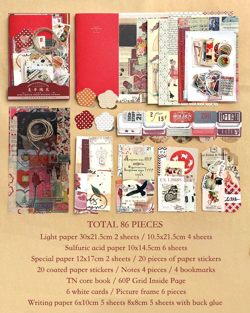 Journal 86pcs/pack DIY Scrapbooking Pack Collage Junk Journal Decor Stickers Materials Paper Combo Kit Aesthetics Stationery