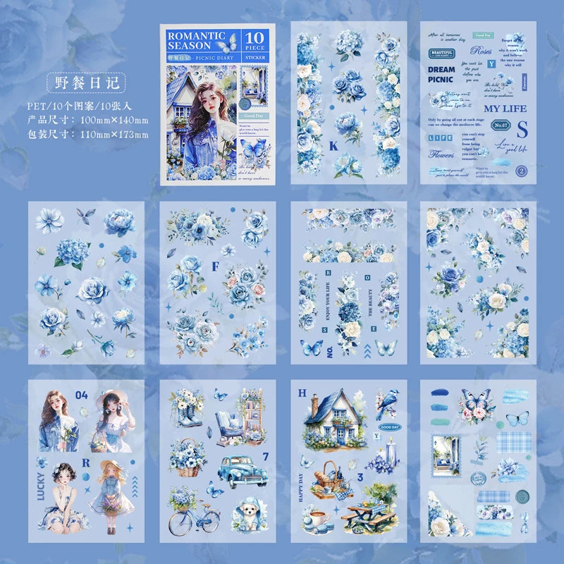 JIANQI 10 pcs PET Die cut Stickers book Romantic plants flowers Decor handmade Craft Material Diary Album Scrapbooking Supplies
