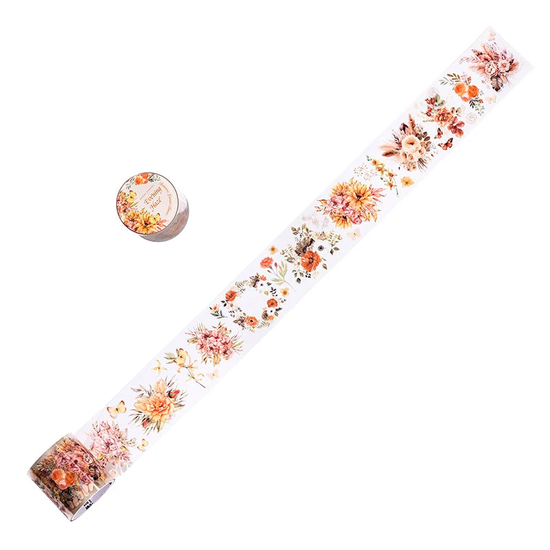 JIANQI 40mm*2m PET Flower Tape for Diary Scrapbooking DIY Deco Junk Journal Creative Stationery School Supplies Masking Tapes