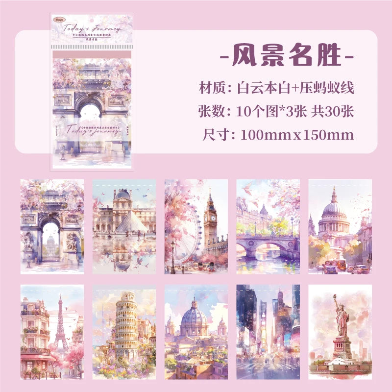 JIANQI 30 pcs Landscape material paper Decorative Diary Album Scrapbooking material Background paper junk journal supplies
