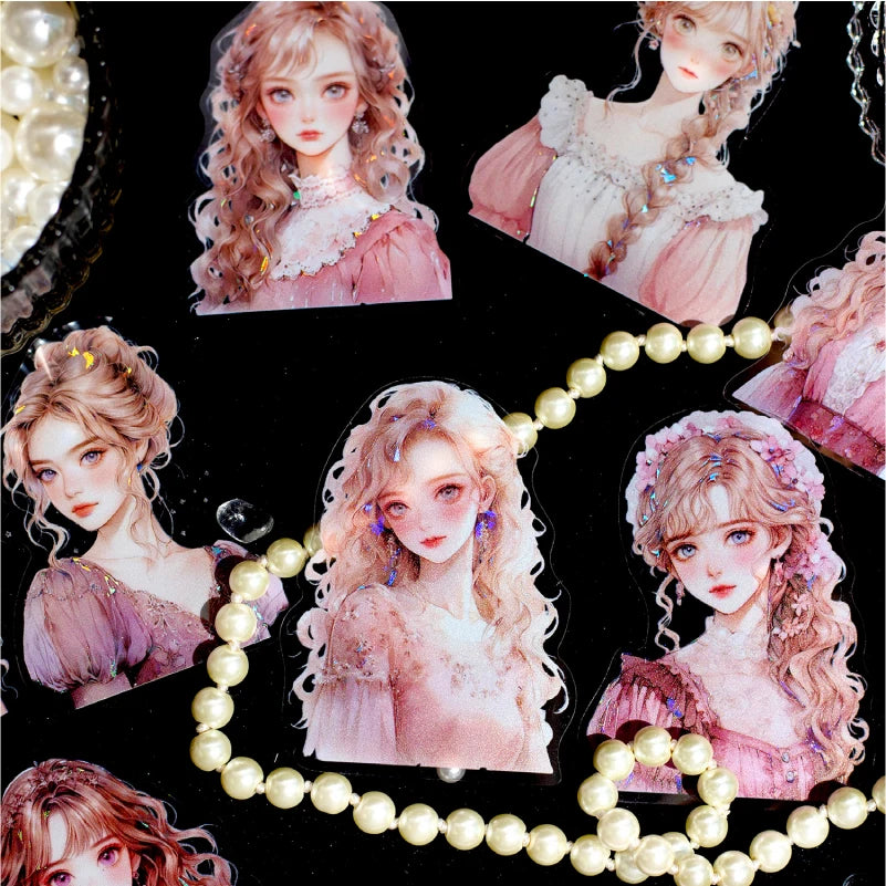 JIANQI 10pcs/pack Kawaii Girl PET Stickers DIY Scrapbooking Decor Photo Album Creative Stationery Collage Materials Stickers