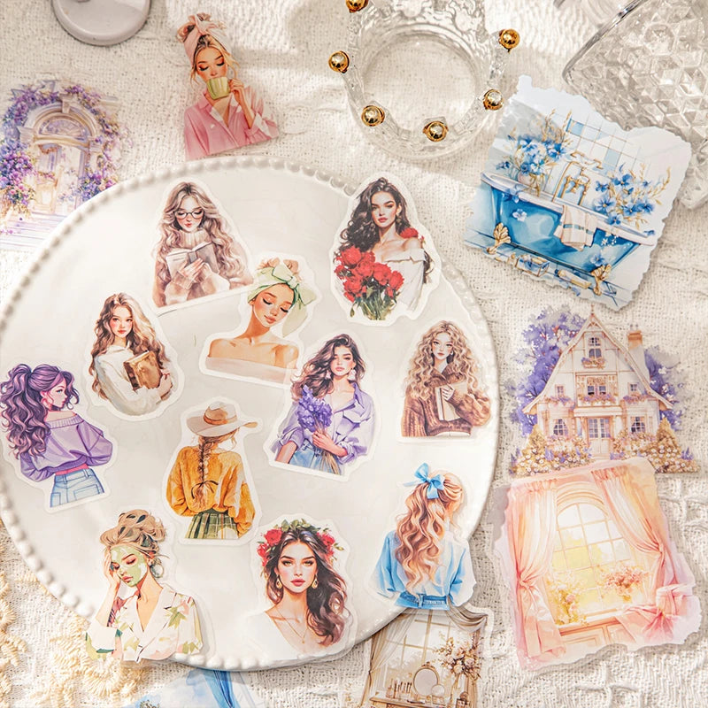 JIANQI 20pcs Home life Sticker Pack Decorative Junk Journal DIY Scrapbooking Supplies Collage Stationery Stickers