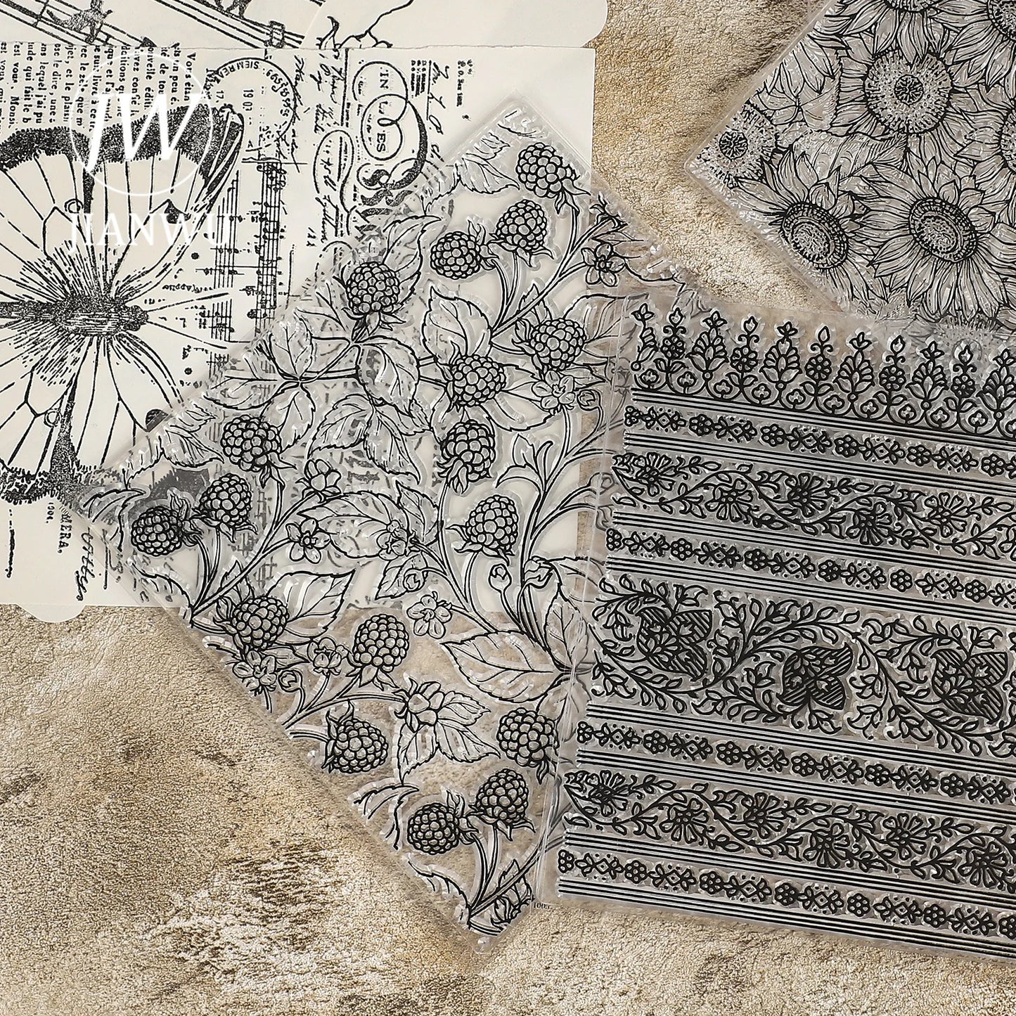 JIANWU Vintage Sunflower Plant Butterfly Landscape Material Collage Transparent Silicone Stamp Creative DIY Journal Stationery